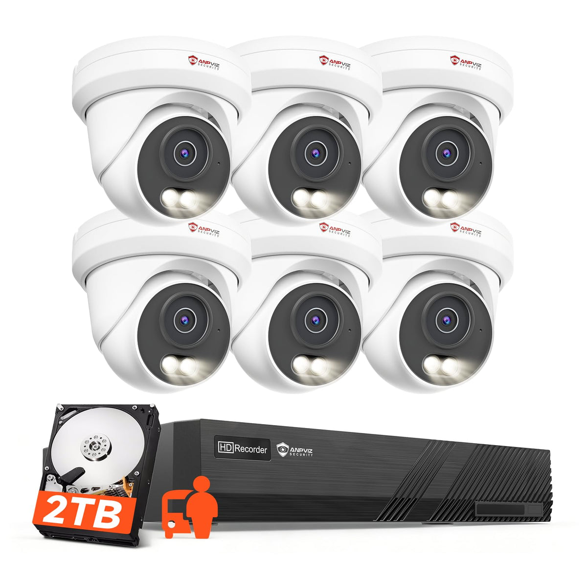 Anpviz 4K 16CH PoE Security Camera System, 8pcs Wired 8MP PoE IP Cameras