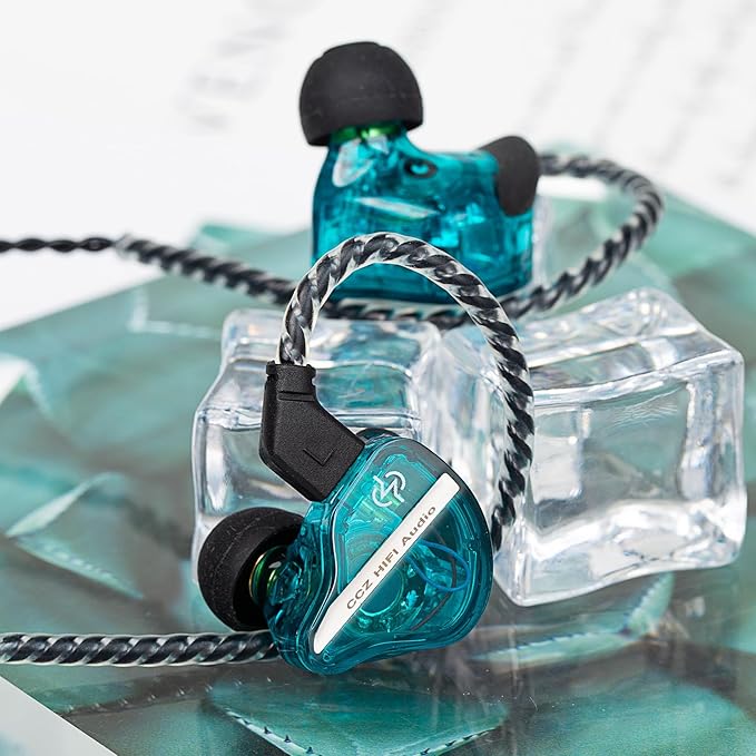 CCZ DC01 Pro in Ear Monitor, iems for Gaming, Professional Gaming Earbuds Super Bass Wired Earphones Headphones with 1DD, Patent Ear fins, Ear Tips, for Singers Musicians Podcaster (Cyan Without mic)
