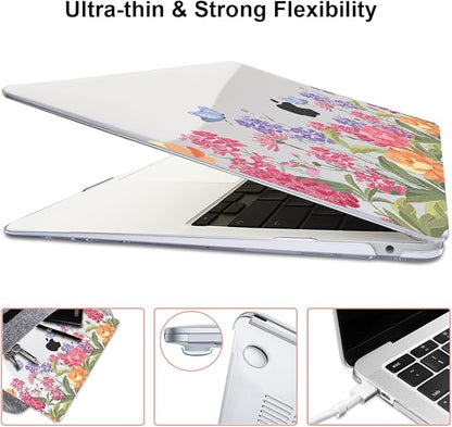 for MacBook Pro 13 Inch Case 2022 2021 2020 Release A2338 M2 M1 A2251 A2289, Plastic Hard Shell Case for MacBook Pro 13.3 inch with Touch Bar & Touch ID, Pink & Purple Flowers