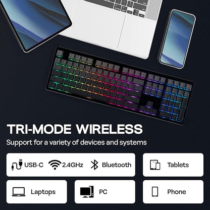 EPOMAKER TH108 Full Size Mechanical Keyboard, Wireless Gaming Keyboard with 8000mAh Battery, Creamy Gasket, 108 Keys, Hot Swap, Custom Driver, RGB Backlight (Black, Sea Salt Silent)