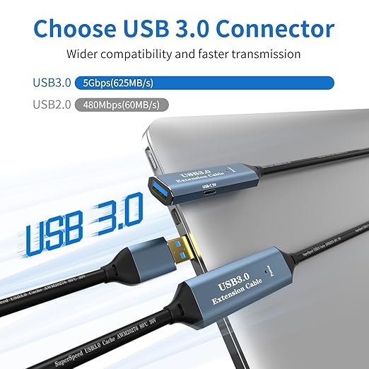 USB 3.0 Extension Cable 100FT Type A Male to Female Active Extender Cord with 4 Extension Chipsets Signal Booster and 1 USB-C Charging Port, for Webcam, PlayStation, Printer, Camera