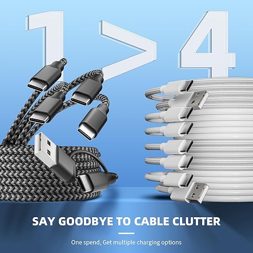 USB C Splitter Multi Charging Cable,USB A/C to USB C Charging Cord,Dual Type C Charger Cord,4 in 2 Multi Charger Cord with 4 Type-C Connectors Compatible with iPhone16/15/Cell Phones Tablets and More.