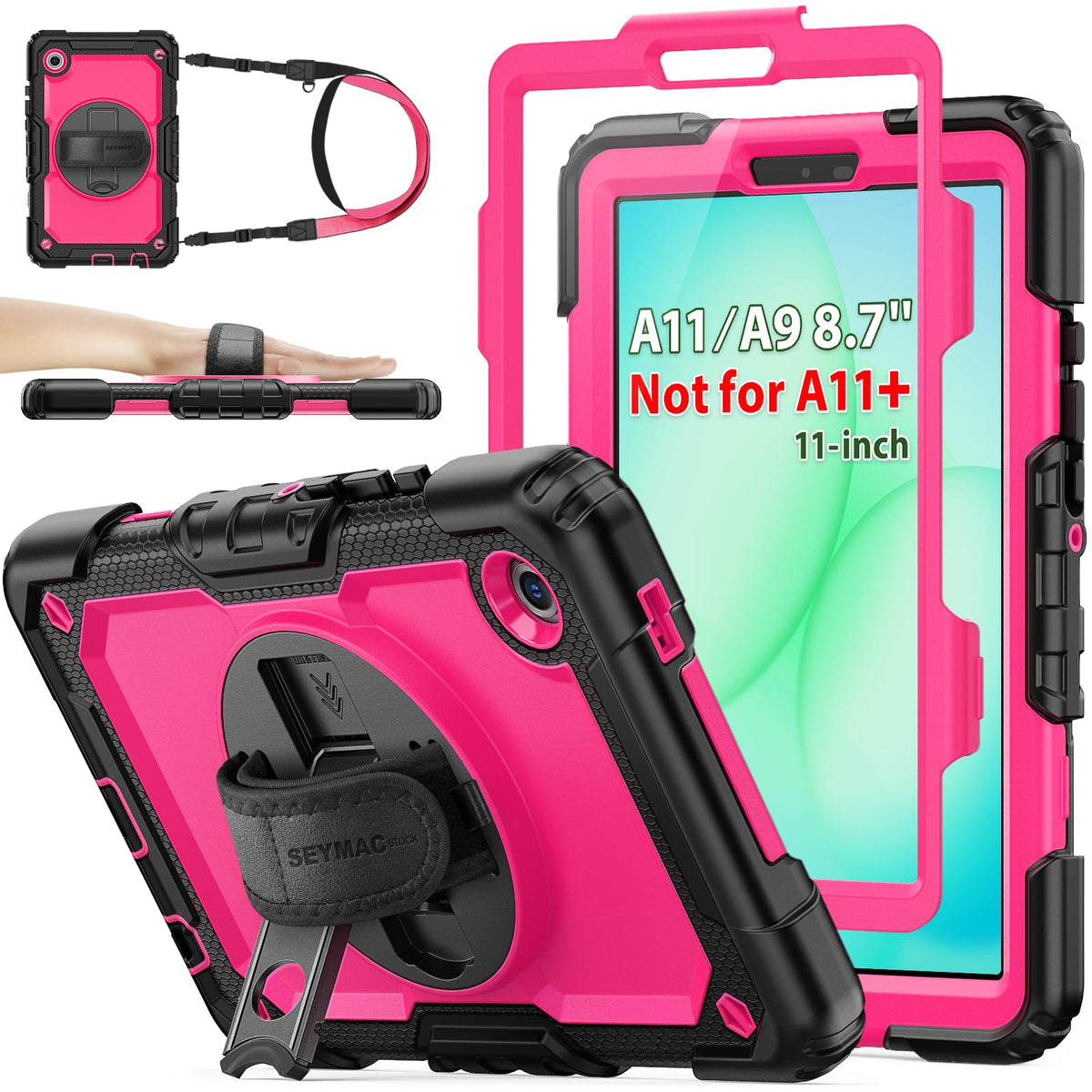 SEYMAC stock Case for Samsung Galaxy Tab A11+ Plus/A9+ Plus 11'', Full-Body Drop Protection Case with Screen Protector Pencil Holder [360° Rotating Hand Strap] &Stand, Purple+Colorful
