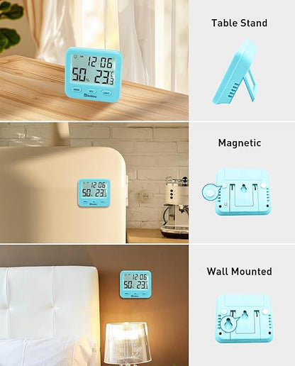 Wisebee Digital Indoor Hygrometer Thermometer, 2.9" Backlit Temperature Humidity Sensor Monitor for Baby Rooms, Home, Office, 1 Pack (Blue)
