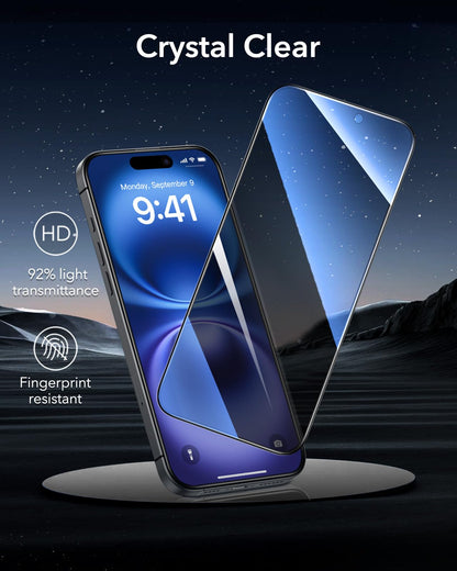 ESR 3 Pack 9H+ Glass for iPhone 16/iPhone 15 Privacy Screen Protector, [Military Grade Shatterproof & Longest Durable] Armorite Anti-spy Tempered Glass with UltraFit Tray