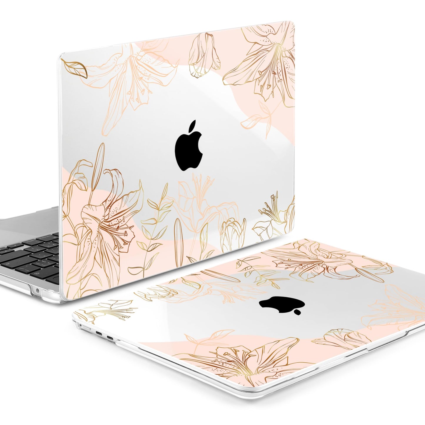 MEEgoodo for M5/M4/M3/M2 MacBook Air 15 inch Case 2026 2025 2024 2023, Case Fit Model (A3448/A3241/A3114/A2941) for MacBook Air 15.3 inch, Gold Flowers Lilies