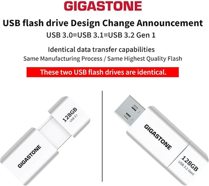 GIGASTONE 128GB Flash Drive (2 Pack) Z60 USB 3.2 Gen 1, 120MB/s Ultra Fast, Retractable Capless Slider Design, Data Storage, Backup for PC/Mac/TV/Car Audio, USB 2.0/3.0/3.1 Compatible