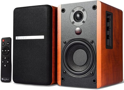 SINGING WOOD BT25 (2024 Version) Bluetooth Active Bookshelf Speakers for with Optical Aux inputs Subwoofer Line Out for PC, TVs, Turntable, Wooden Enclosure,80W - Cherry Wood