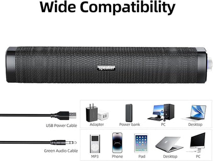 USB Computer Speakers,Computer Speakers with 3.5 mm aux,Wired USB Powered & Colorful LED Lights with Switch Button,Surround Sound Portable SoundBar for Monitor Laptop Phone(Black)