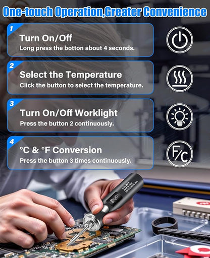 Cordless Soldering Iron Kit, 1400mAh Rechargeable Portable Cordless Soldering Iron, LCD Digital Adjustable Temperature Thermostatic Soldering Gun for Home Appliance Repair