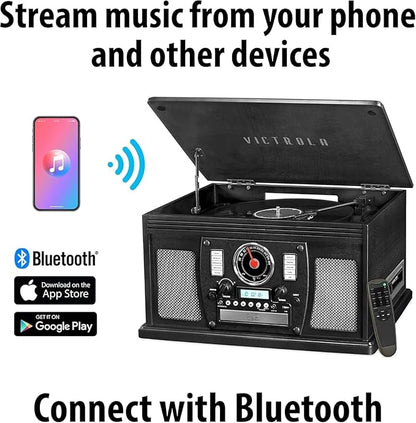 Victrola Aviator 8-in-1 Bluetooth Record Player & Multimedia Center with Built-in Stereo Speakers - 3-Speed Turntable, Vinyl to MP3 Recording, Wireless Music Streaming, Mahogany