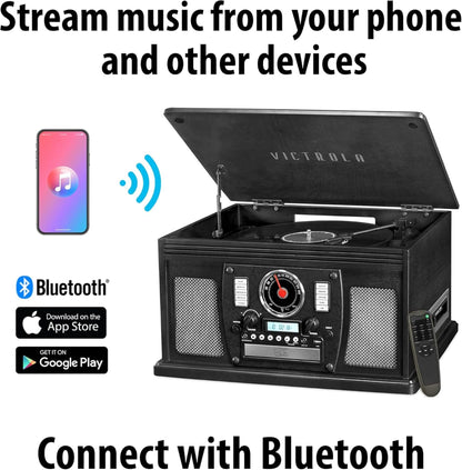 Victrola Aviator 8-in-1 Bluetooth Record Player & Multimedia Center with Built-in Stereo Speakers - 3-Speed Turntable, Vinyl to MP3 Recording, Wireless Music Streaming, Mahogany