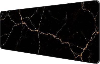 Dynippy Thin Extended Gaming Mouse Pad （31.5 * 11.8 * 0.08 inch） with Stitched Edges Large Mousepad Long XXL Keyboard and Mouse pad Desk Mat for Gaming Office & Home - Black Gold Marble