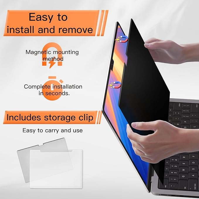 Privacy Screen for MacBook Pro 14 Inch 2021-2024 M4 /M4 Pro /M4 Max /M3 /M3 Pro /M3 Max /M2 Pro /M2 Max /M1 Pro /M1 Max, Magnetic Removable Anti Blue Light Glare Screen Protector