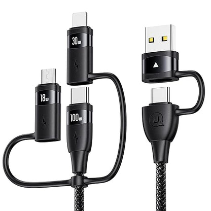 100W USB C Multi Charging Cable, USAMS 4FT 5-in-1 5A Fast Sync Charger Adapter Nylon Braided Type-C Cable for Laptop/Tablet/Phone and More