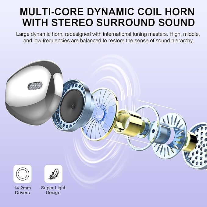 Wireless Earbuds, Bluetooth Headphones 48H Playtime Ear Buds with LED Power Display, IPX7 Waterproof Bluetooth 5.4 Earphones in-Ear Earbuds with 4 Mic for Android iOS Cell Phone Laptop, Purple