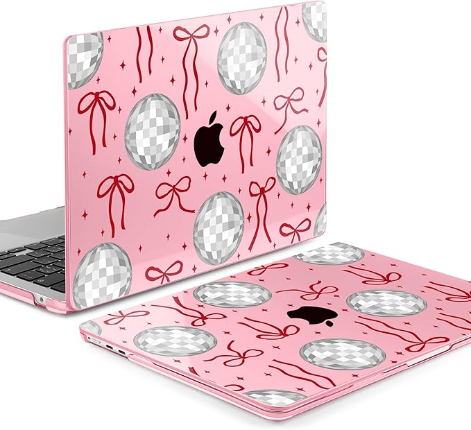 MEEgoodo Case for M4/M3/M2 MacBook Air 13.6 inch Case 2025 2024 2022, Fit Model A3240/A3113/A2681, Laptop Hard Shell with Keyboard Cover Compatible with MacBook Air 13 inch, Disco Balls & Red Bows