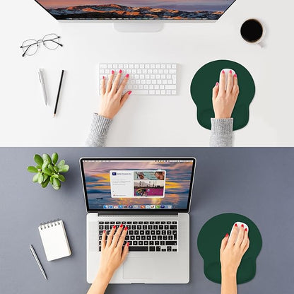 ITNRSIIET Ergonomic Mouse Pad with Wider Memory Foam Wrist Rest +17% - Curved Cushion Reduces Pressure 20%, Pain Relief, Non-Slip, Smooth, Cute Colors, 9.85 x 9 in, Deep Green