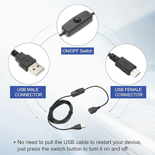 MECCANIXITY USB Extension Cable with ON/Off Button Switch 2m USB Male to Female Extension Cord for Desk Lamp Fan LED Light Strip Black Pack of 1
