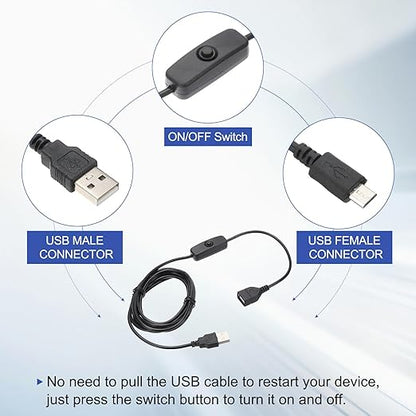 MECCANIXITY USB Extension Cable with ON/Off Button Switch 2m USB Male to Female Extension Cord for Desk Lamp Fan LED Light Strip Black Pack of 1
