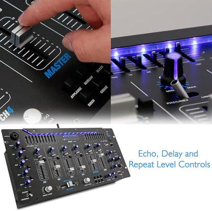 Pyle 6 Channel Mixer DJ Controller with Bluetooth, Professional Sound Digital Mixing System with LED Illumination, Slider Controls, Speed Control, 10 Band Equalizer 5U Rack Mount System - PYD1964B.5