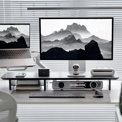 Bamboo Dual Monitor Stand Riser Black, 2-Tier Desk Monitor Riser for 2 Monitors, Supports for PC Computer Monitor, Printer, Heavy TV Riser up to 300 lbs
