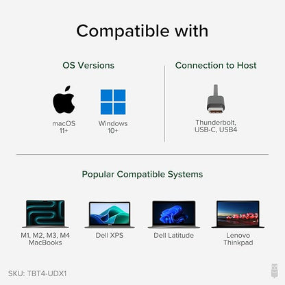 Plugable Thunderbolt 4 Dock for Dual 4K or 8K Display – 100W Charging Docking Station for MacBook Pro and Windows Laptops with 11 Ports, 3X Thunderbolt, Ethernet, USB, and SD Card (TBT4-UDX1)