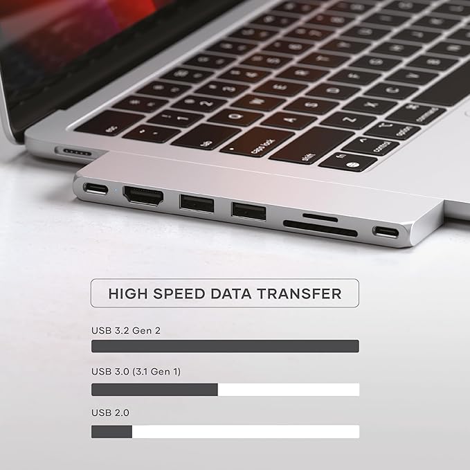 Satechi 7 in 1 USB C Hub Multiport Adapter Pro Slim, USB C Dongle, 100W Charging, 4K HDMI, USB 4, USB 3.2 Gen 2, SD/Micro Card Reader for Mac, MacBook Air/Pro - Silver