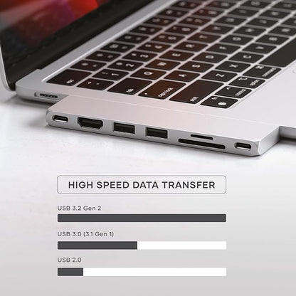 Satechi 7 in 1 USB C Hub Multiport Adapter Pro Slim, USB C Dongle, 100W Charging, 4K HDMI, USB 4, USB 3.2 Gen 2, SD/Micro Card Reader for Mac, MacBook Air/Pro - Silver