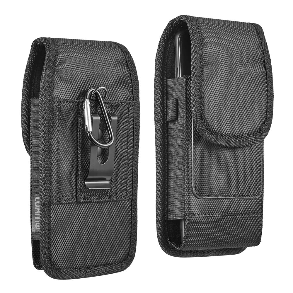 Cell Phone Pouch Nylon Holster Case with Belt Clip Cover for Samsung Galaxy S24 Ultra / S24 Plus/ S23 Ultra / A14 5G / A15 5G/A35/A55 5G/iPhone 15 14 13 12 Pro Max Case Metal Belt Clip