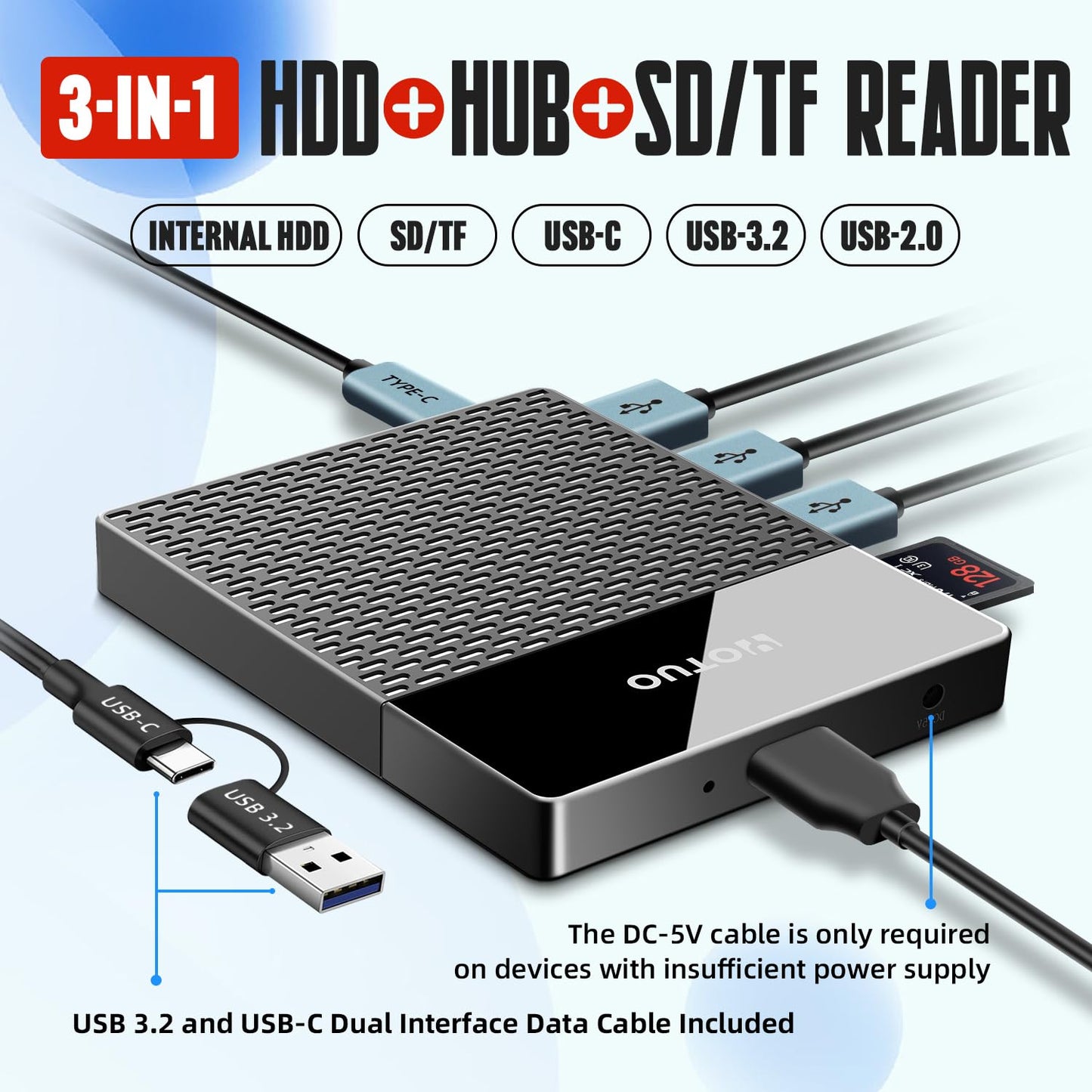 YOTUO Portable 750GB Docking Station External Hard Drive, USB C Multiport Hub HDD 7-in-1, USB 3.0, SD/TF Card Reader, for Windows, Mac, Android, TV, Phone, Laptop, Desktop