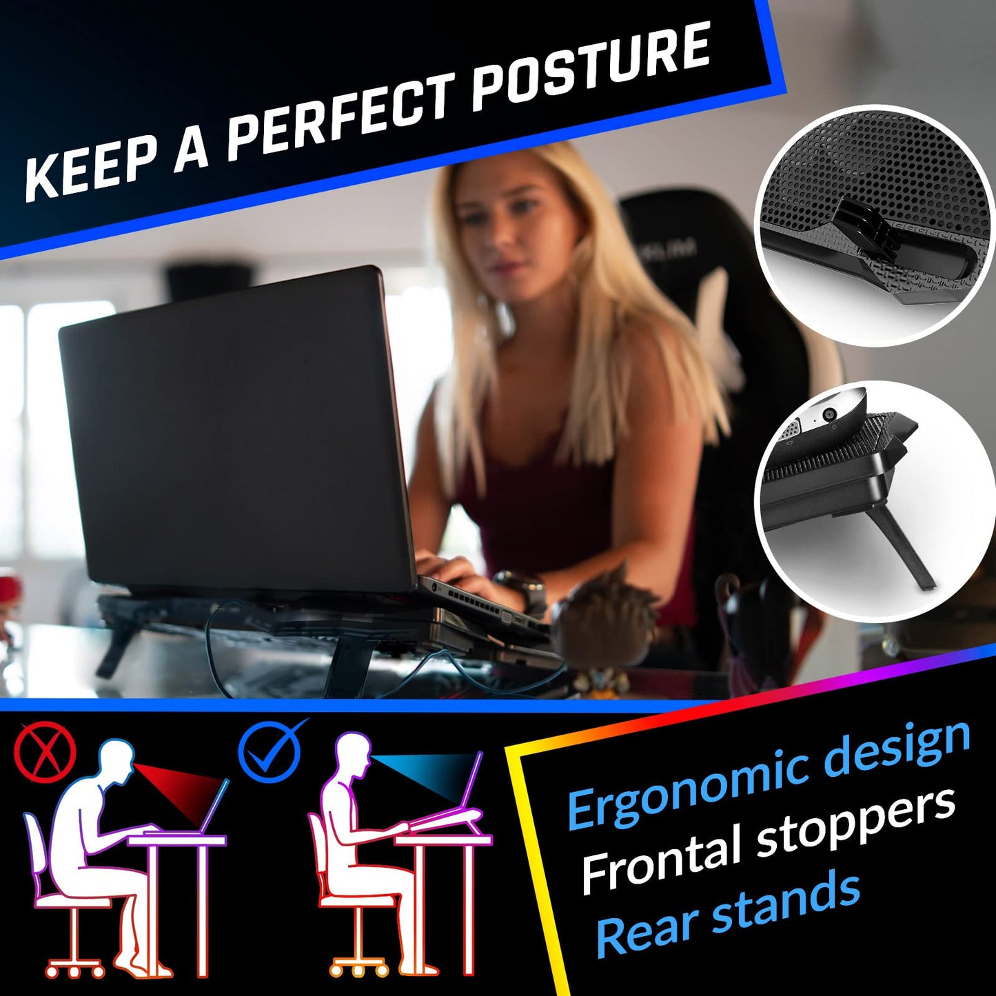 KLIM Wind Laptop Cooling Pad - Support 11 to 17 Inch Laptops, PS4-4 Fans - Light, Quiet, Powerful Cooling - Gamer USB Slim Portable Laptop Stand - NEW 2021 Version - Black