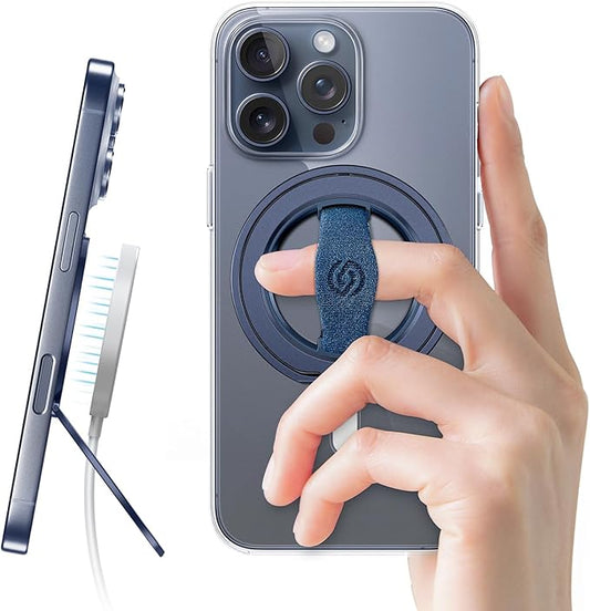 EWA MagOne 3rd Gen [Compatible with MagSafe] Phone Grip Stand with Finger Strap, Removable Magnetic Ring Holder Kickstand Loop for iPhone 17,16,15,14,13,12 Series-(Blue)