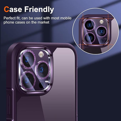 UniqueMe [3 Pack] Compatible for iPhone 14 Pro Max/iPhone 14 Pro Camera Lens Protector Tempered Glass,[Case Friendly][Scratch-Resistant][Night Shooting Mode]-Glitter Purple