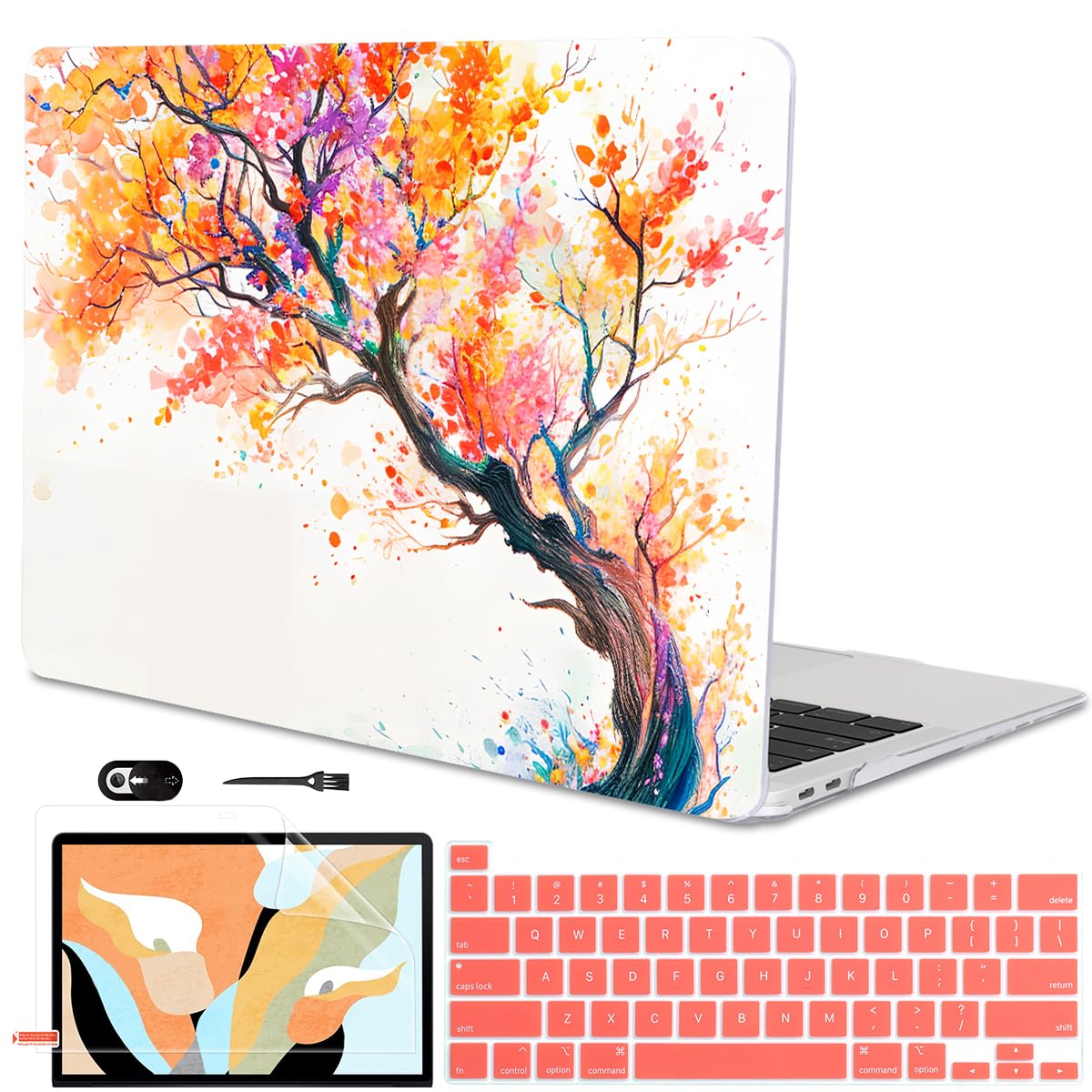LCMOCICO for MacBook Pro 13 Inch Case 2022 M2 2020 2021 A2338 M1 A2251 A2289 with Touch Bar & Touch ID, Plastic Hard Case Keyboard Cover Screen Protector Webcam Cover Brush, Tropical Blue Flowers