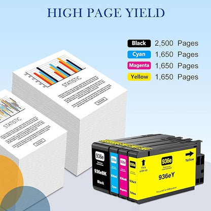 936e Ink Cartridges (with Chip) High Yield Combo 4-Pack Compatible for HP 936e 936 Ink Cartridges for OfficeJet Pro 9125e 9135e 9128e 9122e 9130b Wide Format 9730e Printers (BKCMY)