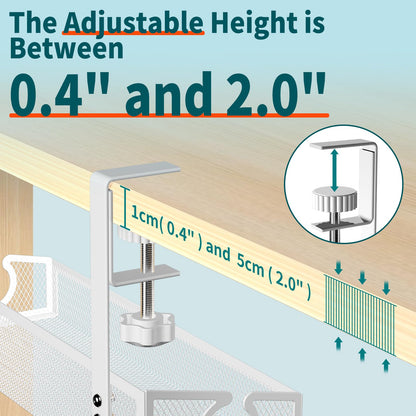 Under Desk Cable Management Tray White, No Drill Desk Cable Management Organizer with Clamp for Desk Wire Management, PC Cord Organizer Accessories & Workspace Organizers for Office, Home(2 Pack)