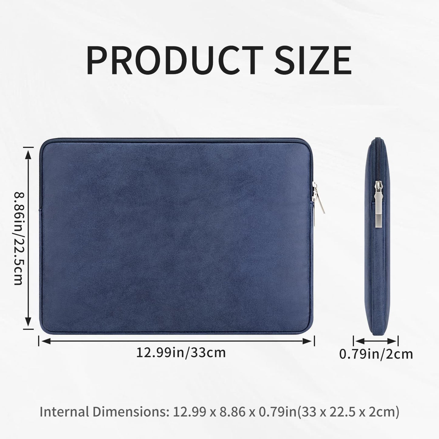 RAINYEAR 13 Inch Laptop Sleeve PU Suede Leather Case Padded Bag, Deep Blue