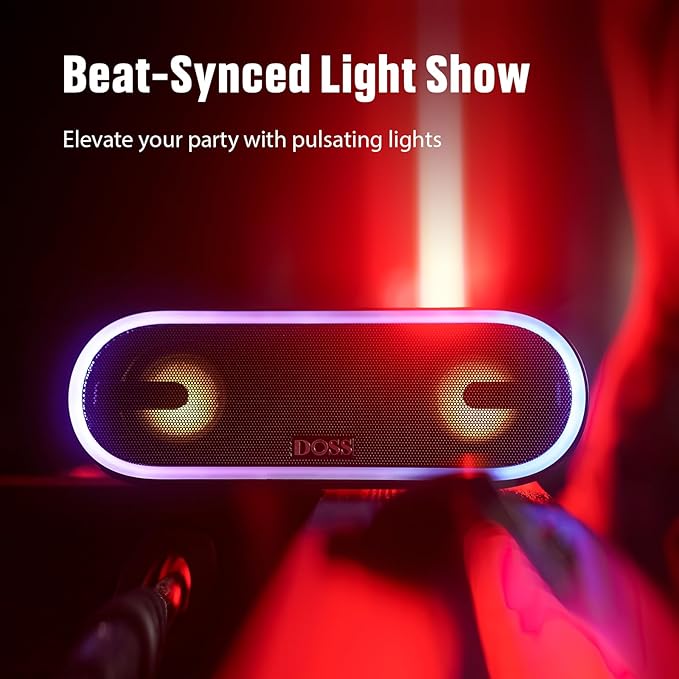 DOSS SoundBox Pro+ P300 Bluetooth Speaker with 40W Stereo Sound, Extra Bass, IPX6 Waterproof, TWS Pairing, Diverse Lights Show, 20H Playtime, Portable for Party, Camping, Beach - Purple