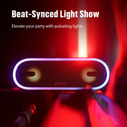 DOSS SoundBox Pro+ P300 Bluetooth Speaker, 40W Stereo Sound, Extra Bass,20H Playtime, Wireless Stereo Pairing, Beat-Driven Lights for Party, IPX6 Waterproof for Garden, Camping, Beach, Outdoor-Purple