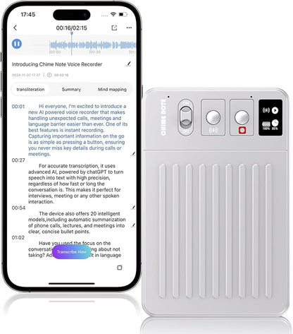 AI Voice Recorder, Voice Recorder with No Fee for Transcribe & Summarize Empowered by ChatGPT, APP and Web Sync, Real-time Translation, 107 Languages, Wireless Charging, for Lectures, Meetings-Silver