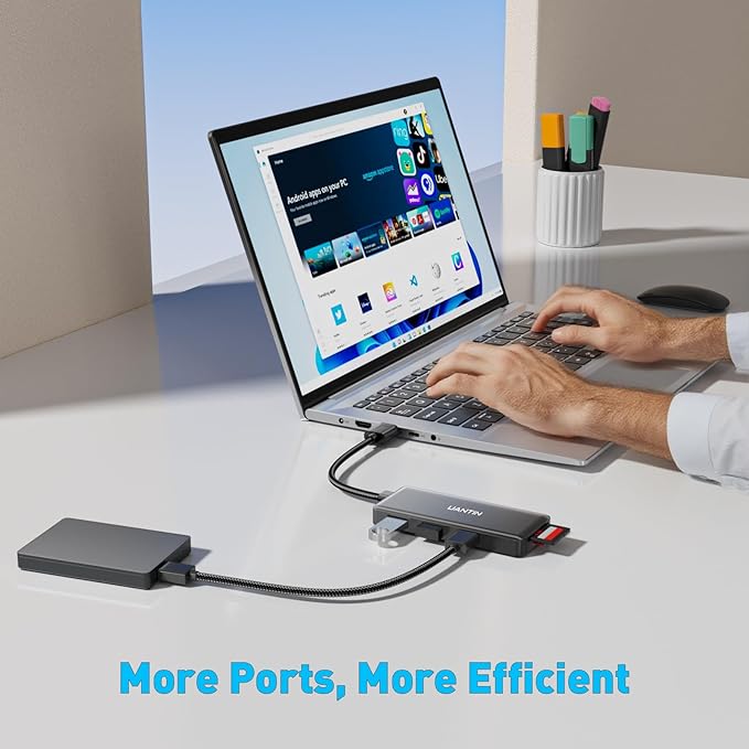 USB Hub for Laptop | 3-Port USBA 3.0 Splitter with SD/TF Card Reader (Charging Not Supported), 2FT Braided Nylon Cable, Multi-Port USB Dock Extender for PC, MacBook, Mac mini, Surface, Desktop