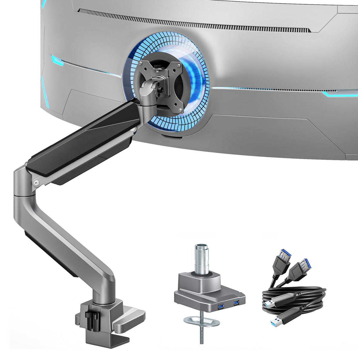 Heavy Duty Single Monitor Mount for 13"-49" Curved Screens with USB, Black