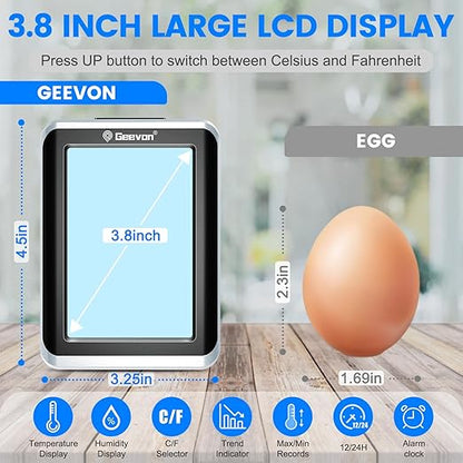 GEEVON Indoor Outdoor Thermometer Wireless Digital Hygrometer Temperature and Humidity Gauge with Time, 200ft/60m Range Temperature Humidity Sensor (Black)