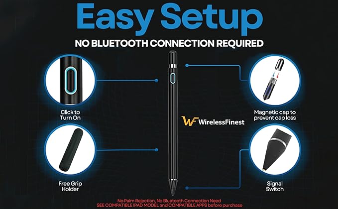 Black Stylus Pen Pencil 1st Gen Generation Replacement for Apple iPad Pro 1st 2nd iPad 1st 2nd 3rd 4th 5th iPad mini 1 2 3 4 iPad Air 1st 2nd iOS Android Capacitive Tablet Touch Screen+Free Holder