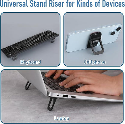 Bewudy 2 Pcs Portable Keyboard Stand, Dual Tilt Angle Adjustment, Foldable Laptop Riser, Self-Adhesive Feet for Most Keyboards (Black)
