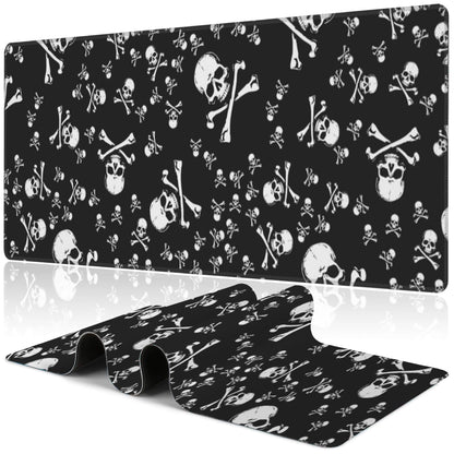 Skull Head Desk Mat,Large Pirate Skull Crossbones Gaming Keyboard Mouse Pad,Non-Slip Rubber Base Desk Pad Thick Stitched Edges Waterproof Mousepad Mouse Mat 31.5"x11.8"