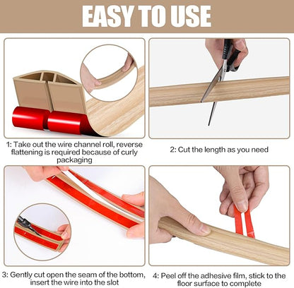 Floor Cord Cover Cavity 0.8"x0.37" Self Adhesive Cord Hider, 3.3FT Low Profile Cable Management, Extension Strip Protector for Wires, Prevent Cable Trips for Offices, Gyms (Wood Light Yellow)