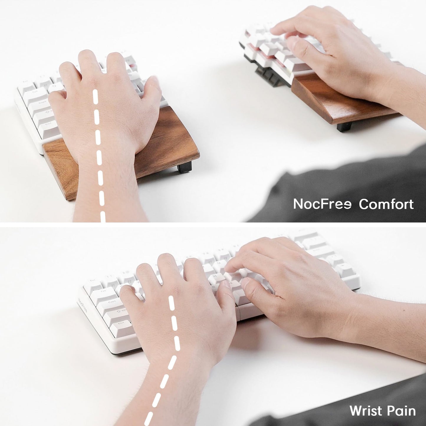 NocFree Wireless Ergonomic Split Mechanical Keyboard with Wrist Rest- Tactile, RGB, Foam, Hot-Swappable, Compact 60% Layout, Palm Rest, Programmable for Mac & Windows, PBT Keycaps