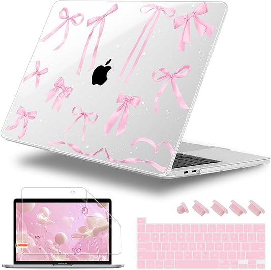 Lepeoac Case for MacBook Pro 13 inch Case M2 2022-2016 A2338 M1 A2251 A2289 A2159 A1989 A1708 A1706, Plastic Hard Shell + Keyboard Cover + Dust Plug, Bowknot